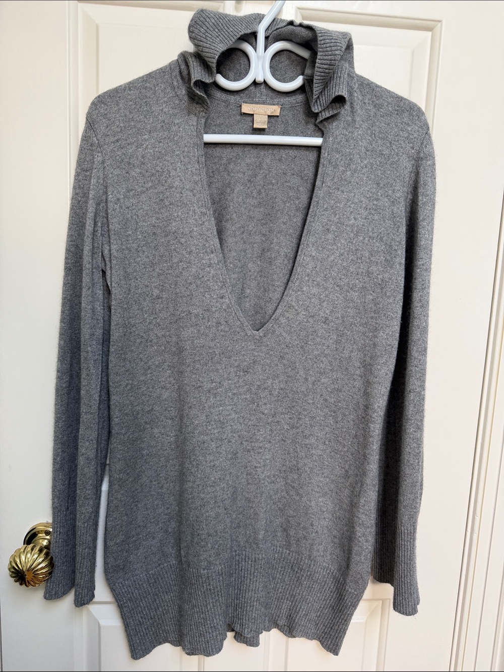 Nordstrom sz L Hooded Sweater deep v neck - cashmere silk